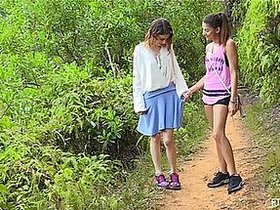 Instinctive tribadic teen kissing her babe, kiss her succulent pussy far forest