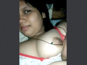 Sexy wife with large breasts stimulates herself to climax