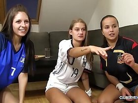 Lucky guy fucks his 3 World Cup cheering teen neighbors!