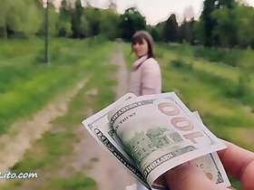 Babe Show Tits, Suck Big Dick Stranger and Doggy Sex Outdoor for Money