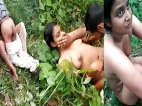 Hillbilly guys catch Desi couple having sex outdoors in XXX missionary position