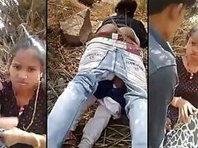 Desi mms clip of Indian village lovers caught fucking outdoors on the ground