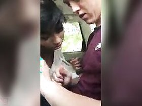 NRI Angel swallows her boyfriend's dick in the car.