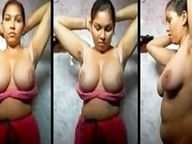 Gorgeous Desi Belle unveils her huge xxx melons in the bathroom
