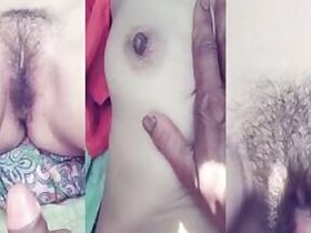 Dehati's hairy vagina shows Dehati Bhabhi outdoors