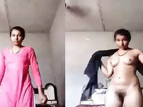 Desi girl puts powder on fluffy pussy