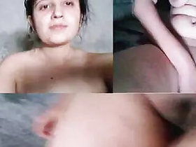 Desi village bhabhi jerking off her pussy with her fingers in the bathroom