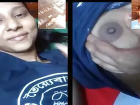 Cute girl shows her breasts during a video call