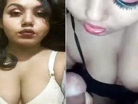 A girl in a hijabi gives a blowjob to a guy with a sliding nipple