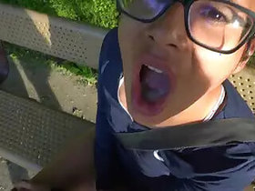 Public Agent Gives Deep Blowjob on Park Bench Amateur Teen Swallowing Cum