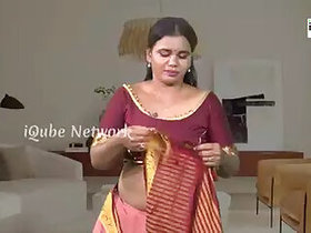 Model Mona Expression Video on how to wear a brown sari without a bra, a fashionably draped sari