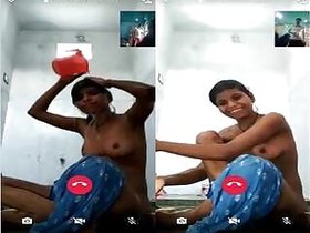 Cute Desi Indian Girl Bathing On Video Call Part 1